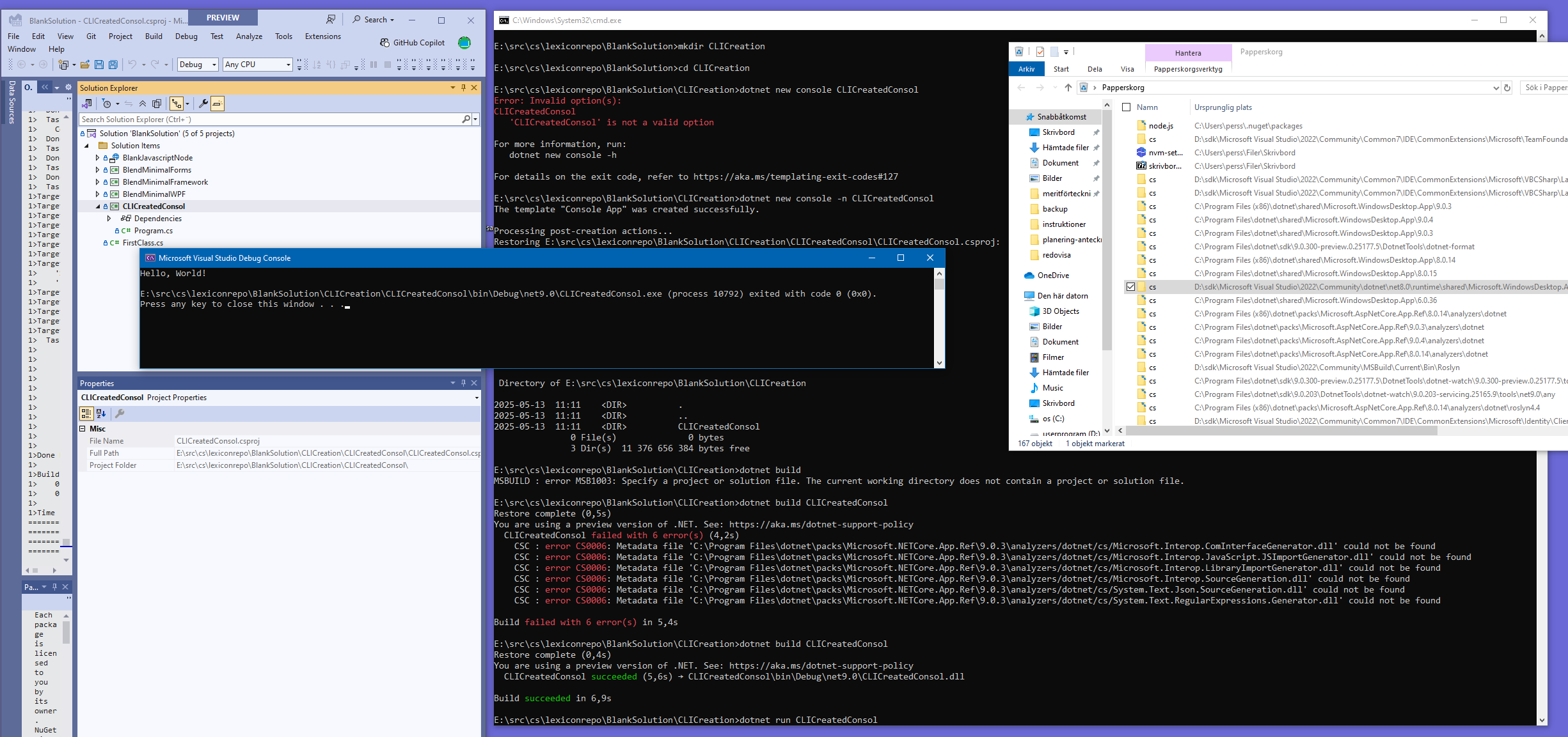 Manouvering Visual Studio from command line. Adding project to solution.